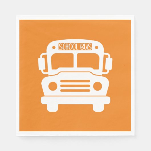 Weißer Schulbus im Hintergrund von Orange Serviette (Vorderseite)