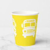 Weißer Schulbus mit gelbem Hintergrund Pappbecher (Rückseite)