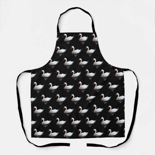 Weißer Schwan auf Schwarz Schürze (Vorderseite)