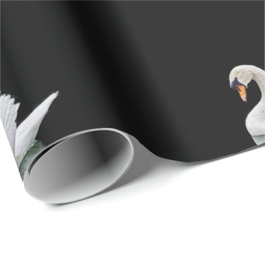Weißer Schwan auf schwarzem Hintergrund Geschenkpapier (Rolleneckpunkt)