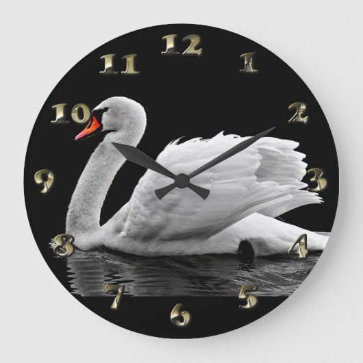 Weißer Schwan auf See Große Wanduhr (Vorderseite)