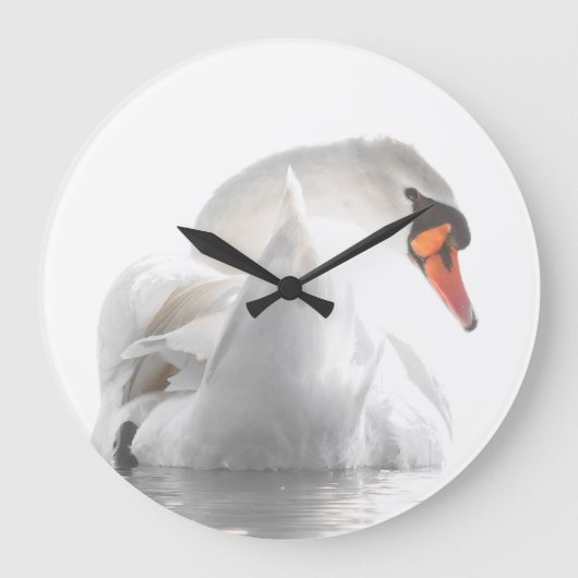 Weißer Schwan auf Wasser Große Wanduhr (Vorderseite)