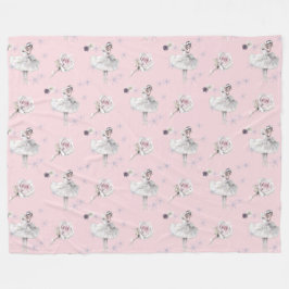 Weißer Schwan Ballerina in Schneerosa Fleecedecke