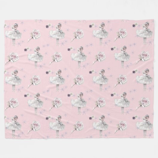 Weißer Schwan Ballerina in Schneerosa Fleecedecke (Vorderseite (Horizontal))