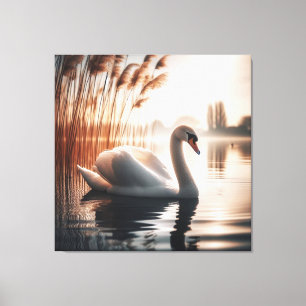 Weißer Schwan in einem Teich Leinwanddruck