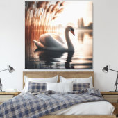 Weißer Schwan in einem Teich Leinwanddruck (Insitu (Schlafzimmer))