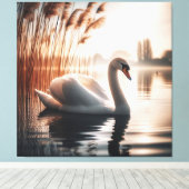 Weißer Schwan in einem Teich Leinwanddruck (Insitu (Holzboden))