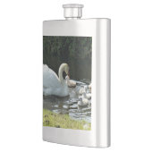 Weißer Schwan mit Chicks Flachmann (Links)