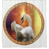 Weißer Schwan mit Gold und orange Hintergrund Duschvorhang (Vorderseite)