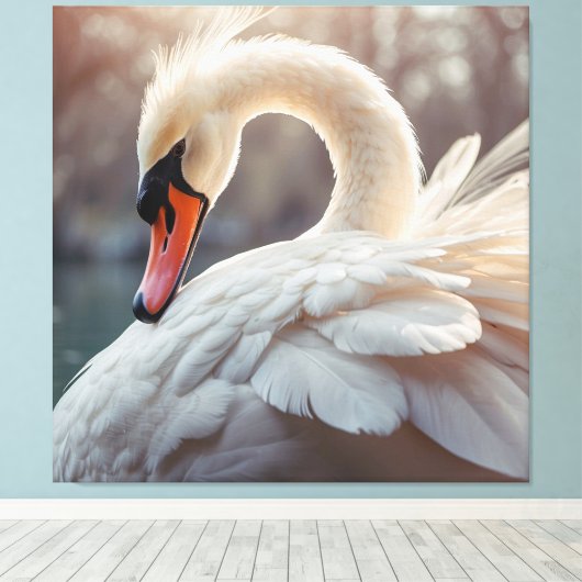 *~* Weißer Schwan SC1 Nah nach oben Leinwanddruck (Insitu (Holzboden))