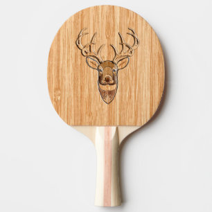 Weißer Schwanz Hirsch Kopf Holzeinlegestil Tischtennis Schläger