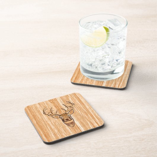 Weißer Schwanz Hirschkopf Einlegekornstil Getränkeuntersetzer (Rechte Seite)