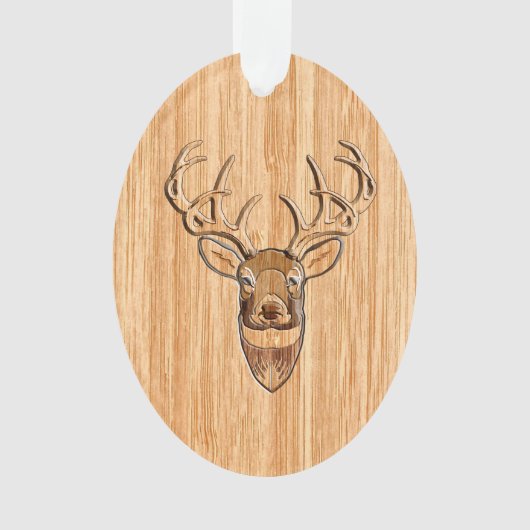 Weißer Schwanz Hirschkopf Holzeinlegekorn-Dekor Ornament (Vorderseite)