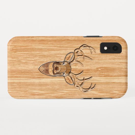 Weißer Schwanz Hirschkopf Holzkörner Dekoration Case-Mate iPhone Hülle (Rückseite (Horizontal))