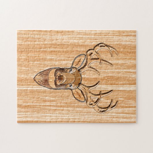 Weißer Schwanz Hirschkopf Holzkörner Puzzle (Horizontal)