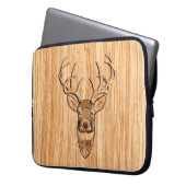 Weißer Schwanz Hirschkopf Holzkörnstil Laptopschutzhülle (Vorderseite Links)
