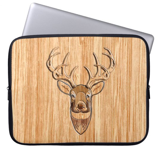 Weißer Schwanz Hirschkopf Holzkörnstil Laptopschutzhülle (Vorderseite)