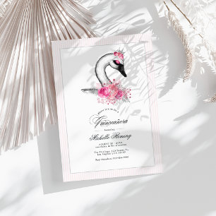 Weißer Schwanz Rosa Foto Quinceñera Einladung