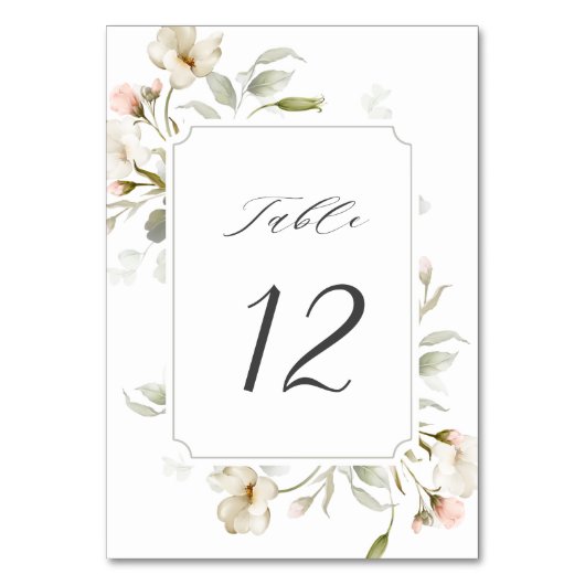 Weißer Schwarz Elegante Hochzeit mit Blumen Tischnummer (Rückseite)