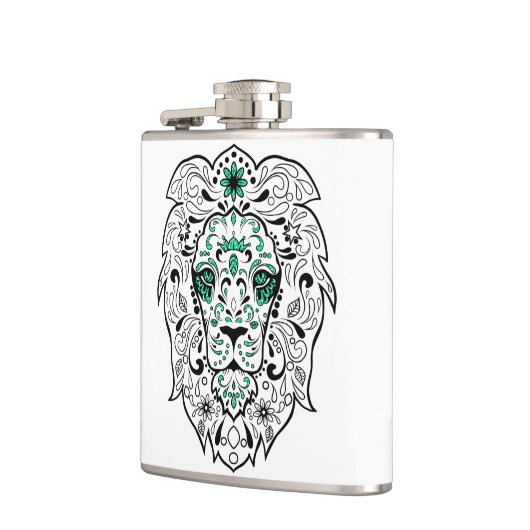 Weißer Schwarz/Grün Glitzer Löwe Flachmann (Links)