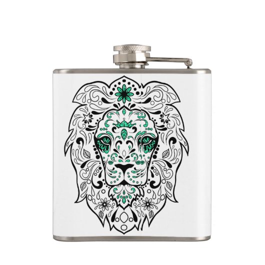 Weißer Schwarz/Grün Glitzer Löwe Flachmann (Rückseite)