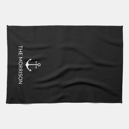 Weißer schwarzer Ankerpunkt des benutzerdefinierte Geschirrtuch (Horizontal)