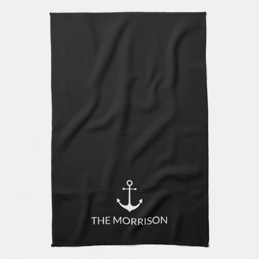 Weißer schwarzer Ankerpunkt des benutzerdefinierte Geschirrtuch (Vertikal)