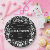 Weißer schwarzer Damast Skull Halloween Muster Cus Pappteller (Party)