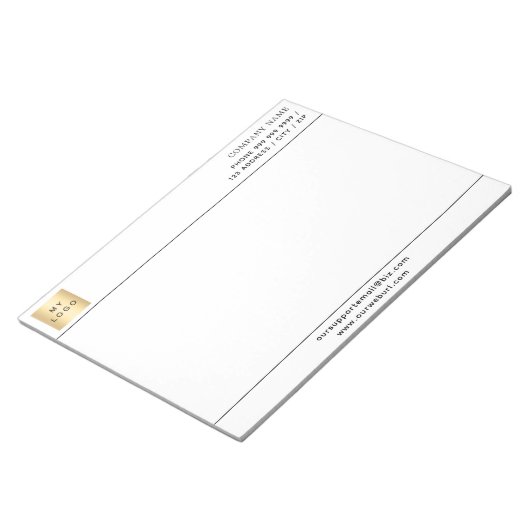 Weißer schwarzer Firmenlogo Notizblock (angewinkelt)