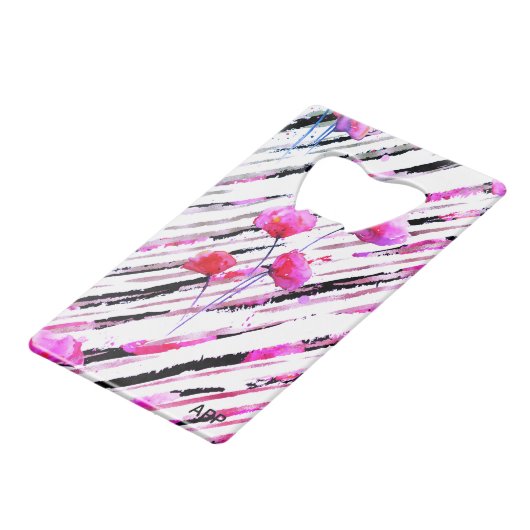 *~* Weißer schwarzer Lavendel rosa Mohnmuster Geldbeutel Flaschenöffner (Rückseite Schrägansicht)