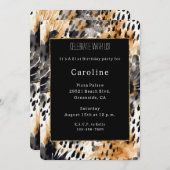 Weißer Schwarzer Leopard-Tier Geburtstag Einladung (Vorne/Hinten)