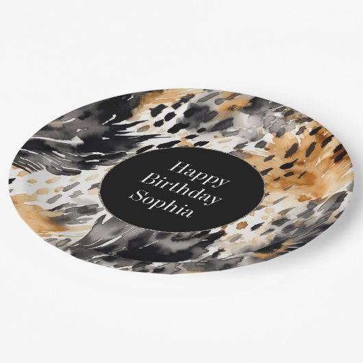 Weißer Schwarzer Leopard-Tier Geburtstag Pappteller (Schrägansicht)