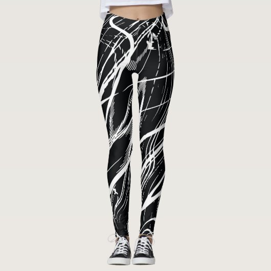 Weißer schwarzer Marmor: Abstrakt Vintag Leggings (Vorderseite)