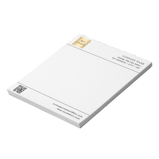 Weißer, schwarzer QR-Code Firmenlogo Notizblock (Rotiert)