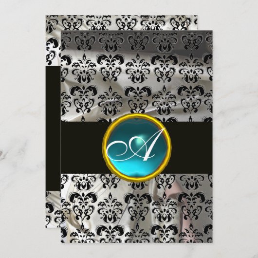 WEISSER SCHWARZER SCHWARZER DAMASK AQUAMARINES BLU EINLADUNG (Vorne/Hinten)