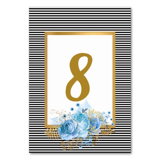 WEISSER SCHWARZER STREIFEN BLAUE BOUQUET TISCHNUMM TISCHNUMMER (Rückseite)