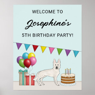 Weißer Schweizer Deutscher Schäferhund Geburtstags Poster