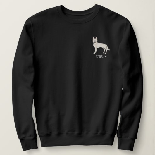 Weißer Schweizer Hirte GSD mit individuellem Text Sweatshirt (Design vorne)