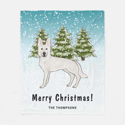 Weißer Schweizer Hirte Weißer GSD Dog Winterwald Fleecedecke (Vorderseite)