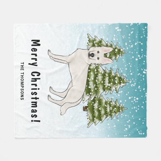 Weißer Schweizer Hirte Weißer GSD Dog Winterwald Fleecedecke (Vorderseite (Horizontal))