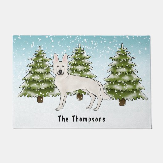 Weißer Schweizer Hirte Weißer GSD Dog Winterwald Fußmatte (Vorderseite)