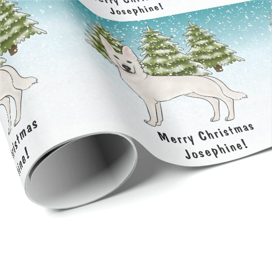 Weißer Schweizer Hirte Weißer GSD Dog Winterwald Geschenkpapier (Rolleneckpunkt)