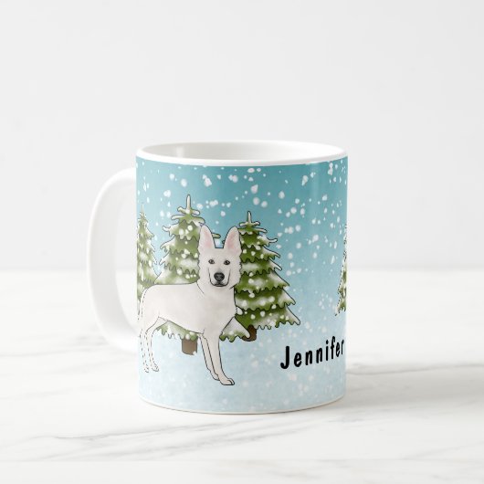 Weißer Schweizer Hirte Weißer GSD Dog Winterwald Kaffeetasse (Vorderseite Links)