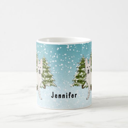 Weißer Schweizer Hirte Weißer GSD Dog Winterwald Kaffeetasse (Mittel)