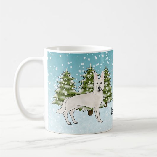 Weißer Schweizer Hirte Weißer GSD Dog Winterwald Kaffeetasse (Links)