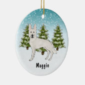 Weißer Schweizer Hirte Weißer GSD Dog Winterwald Keramik Ornament (Rechts)