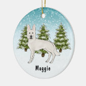 Weißer Schweizer Hirte Weißer GSD Dog Winterwald Keramik Ornament (Links)