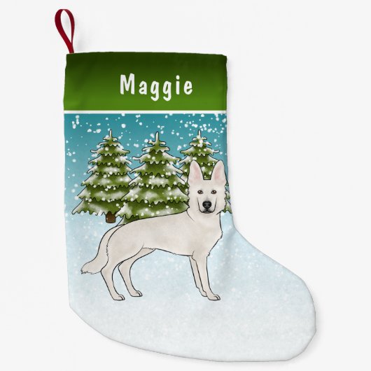 Weißer Schweizer Hirte Weißer GSD Dog Winterwald Kleiner Weihnachtsstrumpf (Vorderseite)