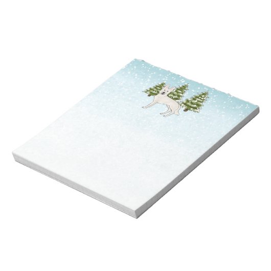 Weißer Schweizer Hirte Weißer GSD Dog Winterwald Notizblock (Rotiert)