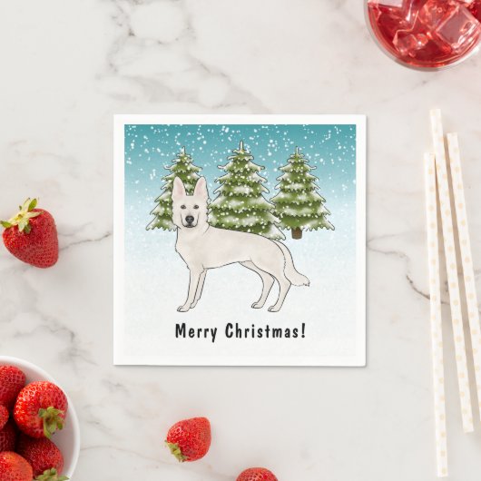 Weißer Schweizer Hirte Weißer GSD Dog Winterwald Serviette (Beispiel)